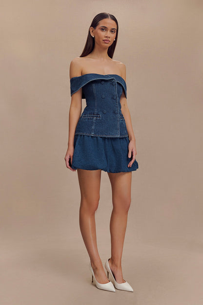 ROF Krista Denim Düşük Omuz Üst - Koyu Mavi