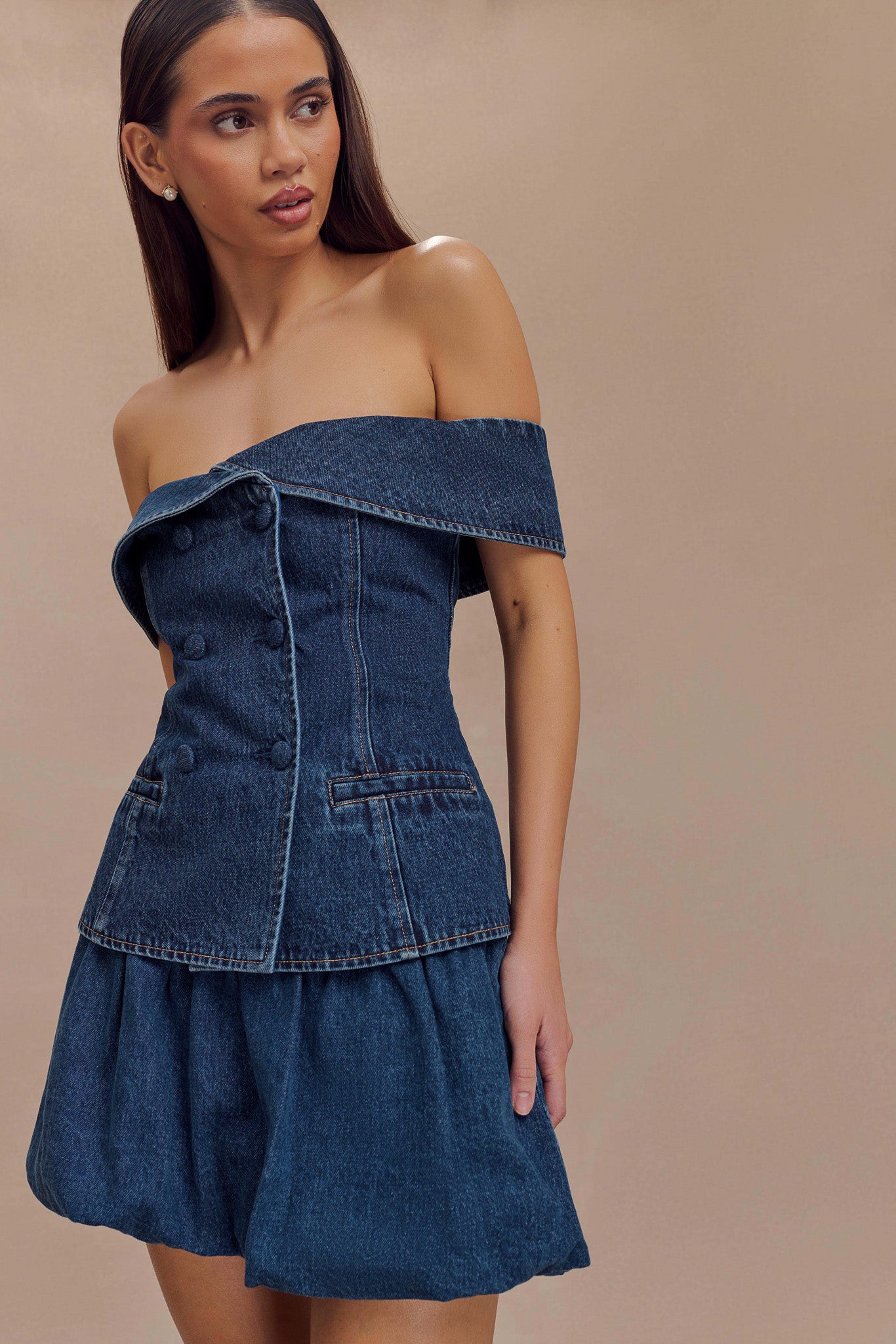ROF Genia Baloncuklu Denim Mini Etek - Lacivert