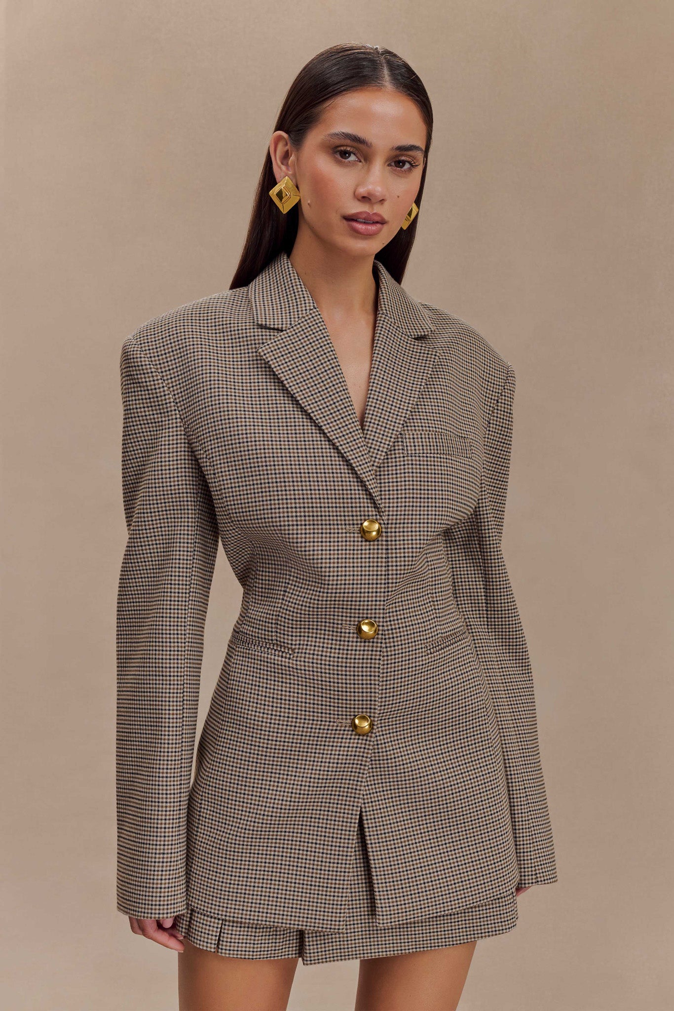 ROF Mila Blazer Ceket - Taba Kareli