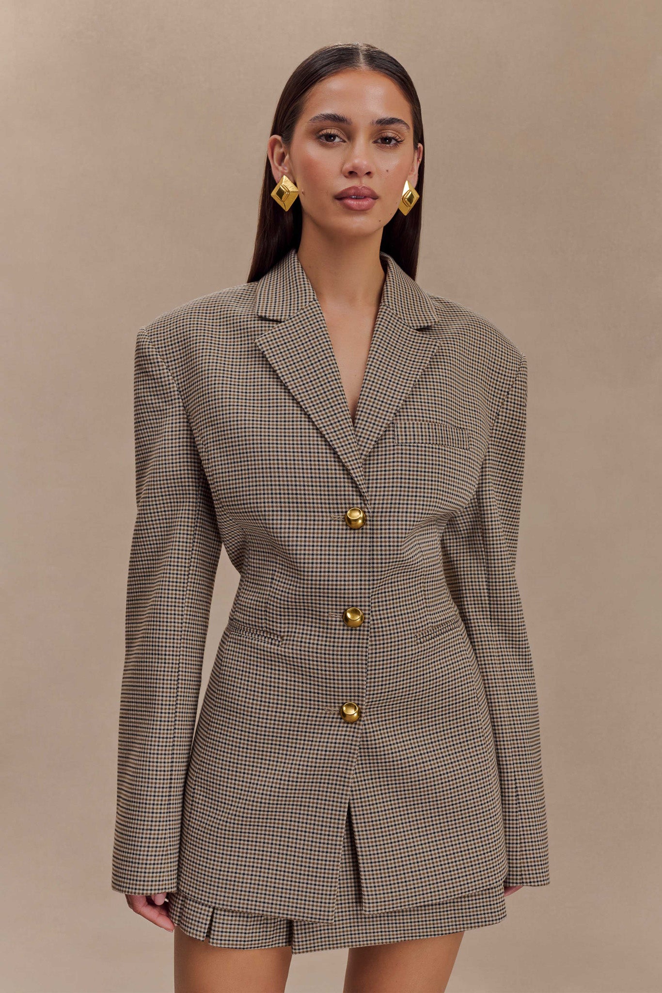 ROF Mila Blazer Ceket - Taba Kareli