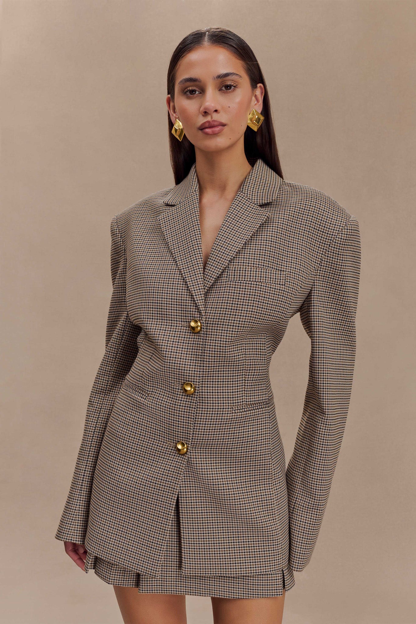 ROF Mila Blazer Ceket - Taba Kareli