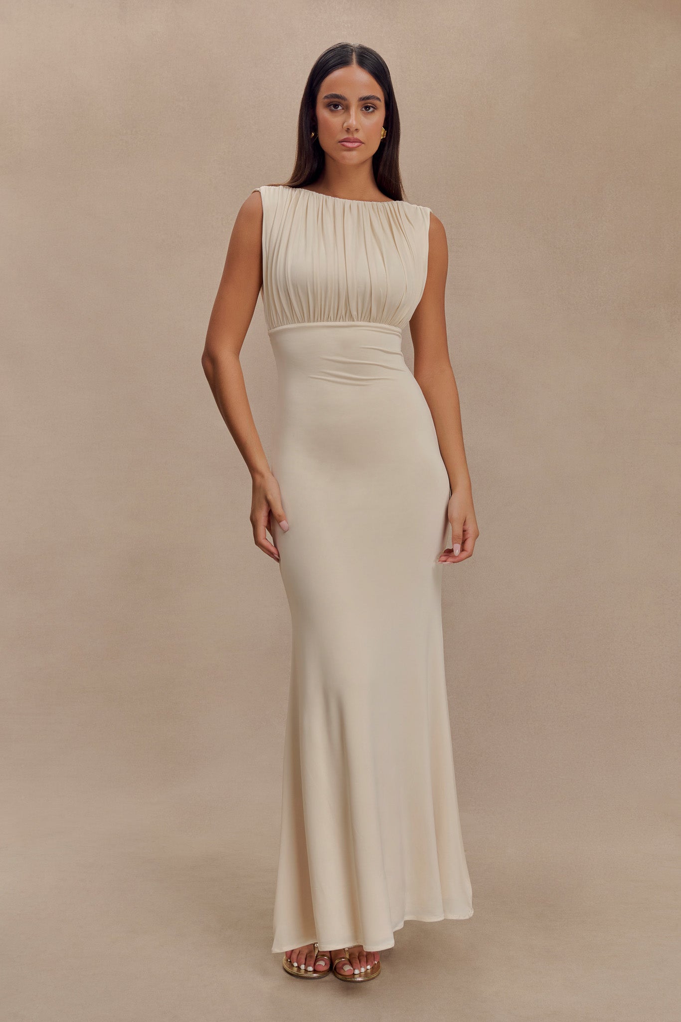 ROF Malia Slinky Dantelli Maxi Elbise - Fildişi