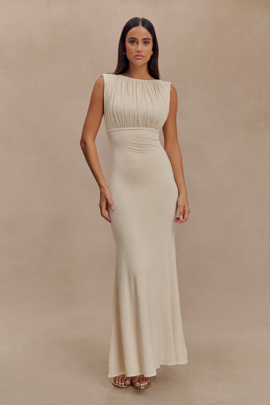ROF Malia Slinky Dantelli Maxi Elbise - Fildişi