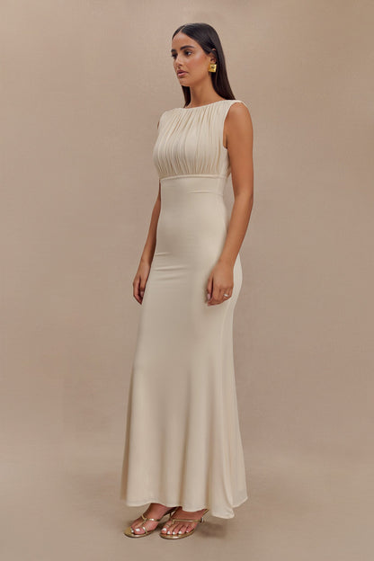 ROF Malia Slinky Dantelli Maxi Elbise - Fildişi