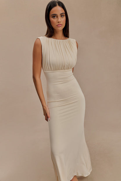 ROF Malia Slinky Dantelli Maxi Elbise - Fildişi