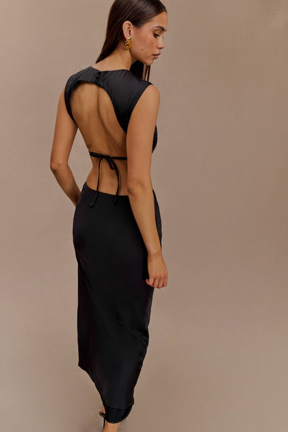 ROF Viviana Saten Kolsuz Crop Top - Siyah