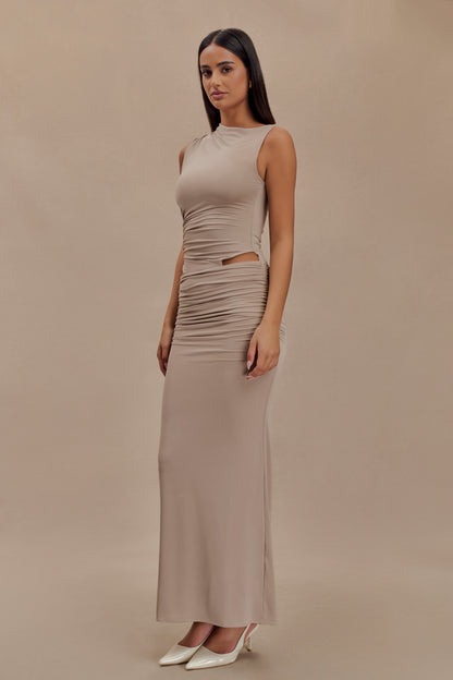 ROF Kaia Slinky Cut Out Maxi Elbise - Taupe