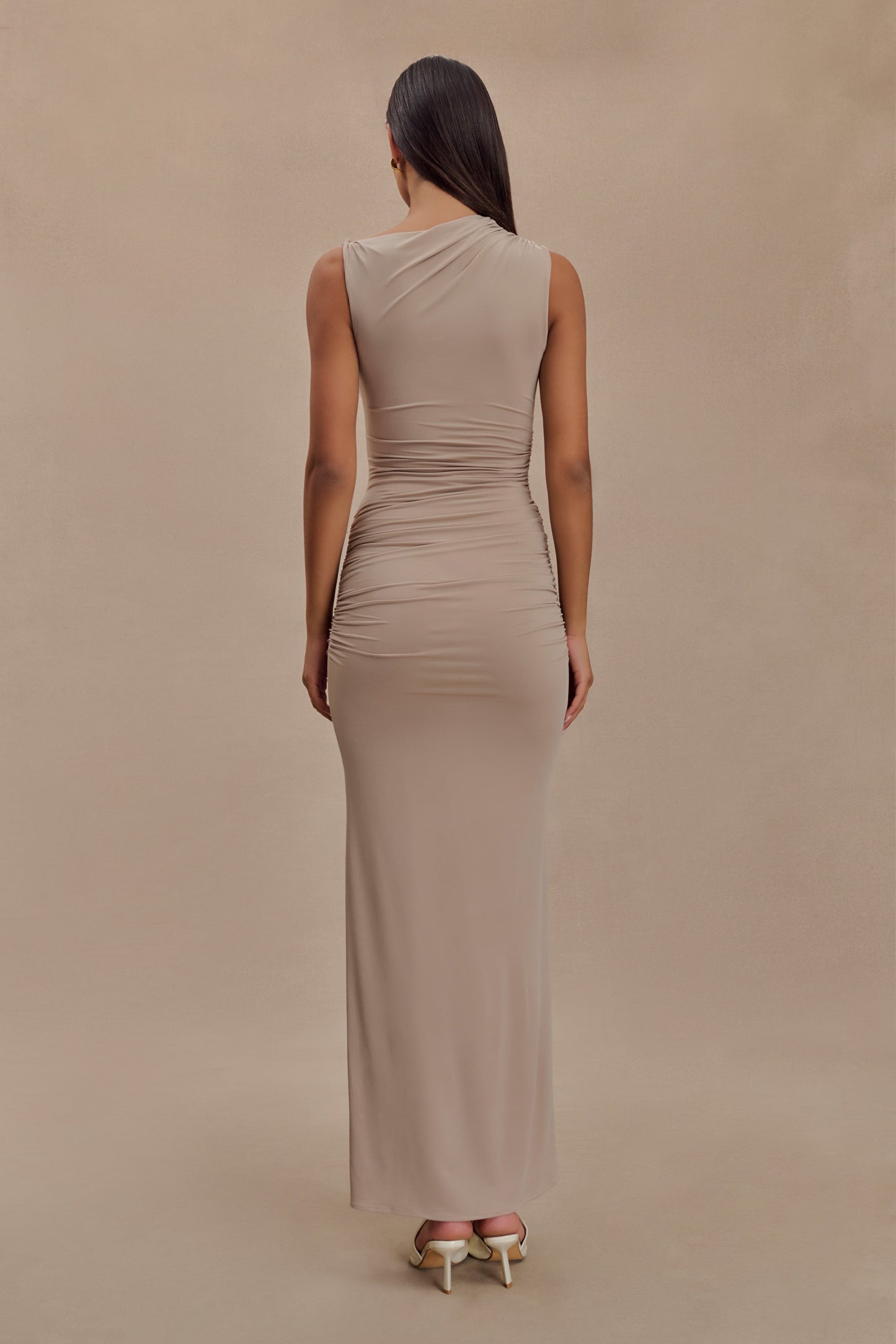 ROF Kaia Slinky Cut Out Maxi Elbise - Taupe
