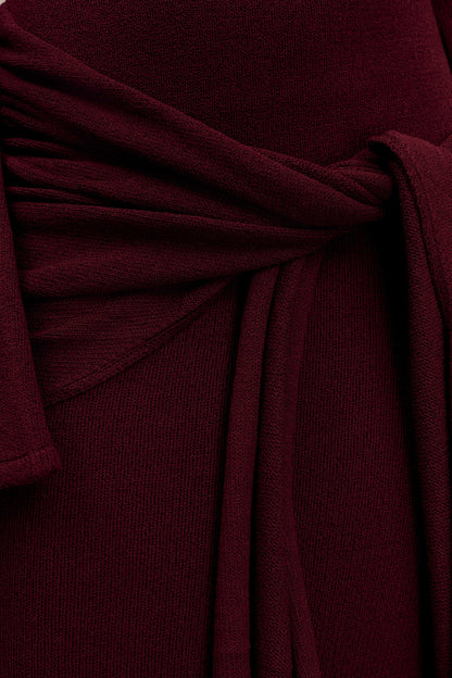 ROF Cameron Düşük Omuz Bağlamalı Uzun Elbise - Merlot