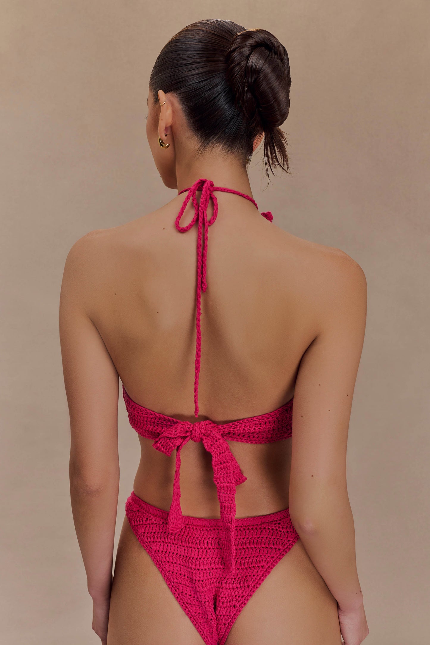 ROF Nehir Çiçekli Tığ İşi Bikini Üstü - Pembe Kiraz