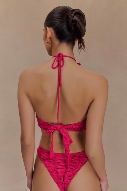 ROF Nehir Çiçekli Tığ İşi Bikini Üstü - Pembe Kiraz