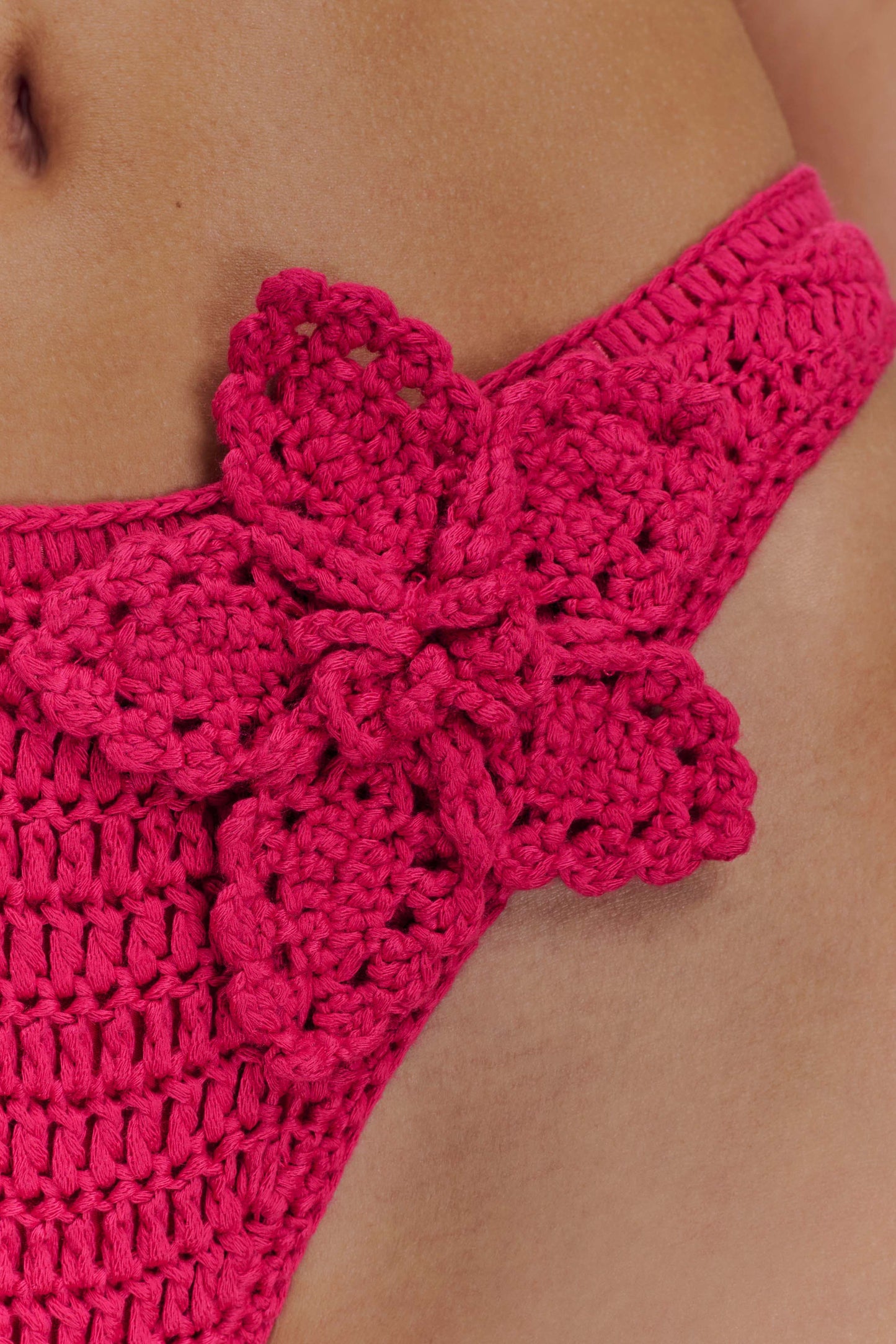 ROF Skye Çiçekli Tığ Bağlamalı Bikini Altı - Pembe Kiraz
