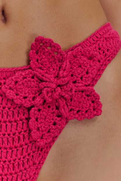 ROF Skye Çiçekli Tığ Bağlamalı Bikini Altı - Pembe Kiraz