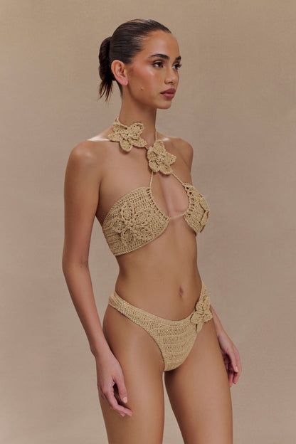ROF Skye Çiçekli Tığ Bağlamalı Bikini Altı - Altın