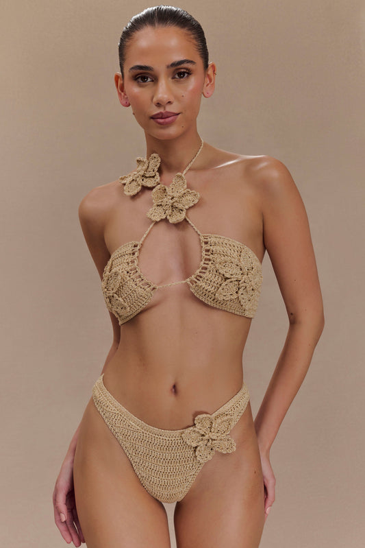 ROF Nehir Çiçekli Tığ Bikini Üstü - Altın