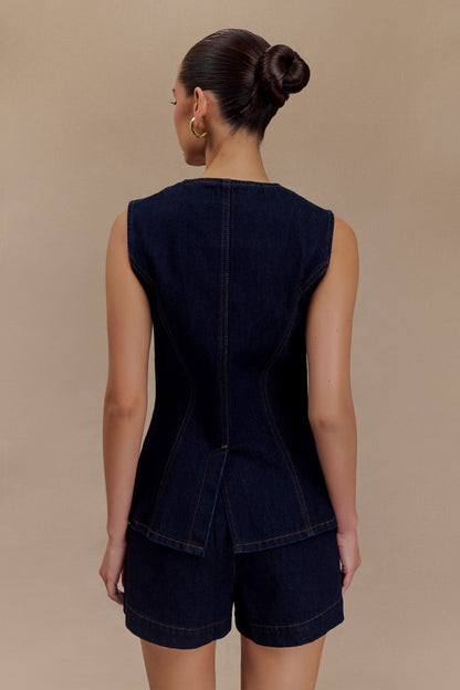 ROF Abel Denim Düğmeli Üst - İndigo Mavi