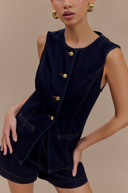 ROF Abel Denim Düğmeli Üst - İndigo Mavi