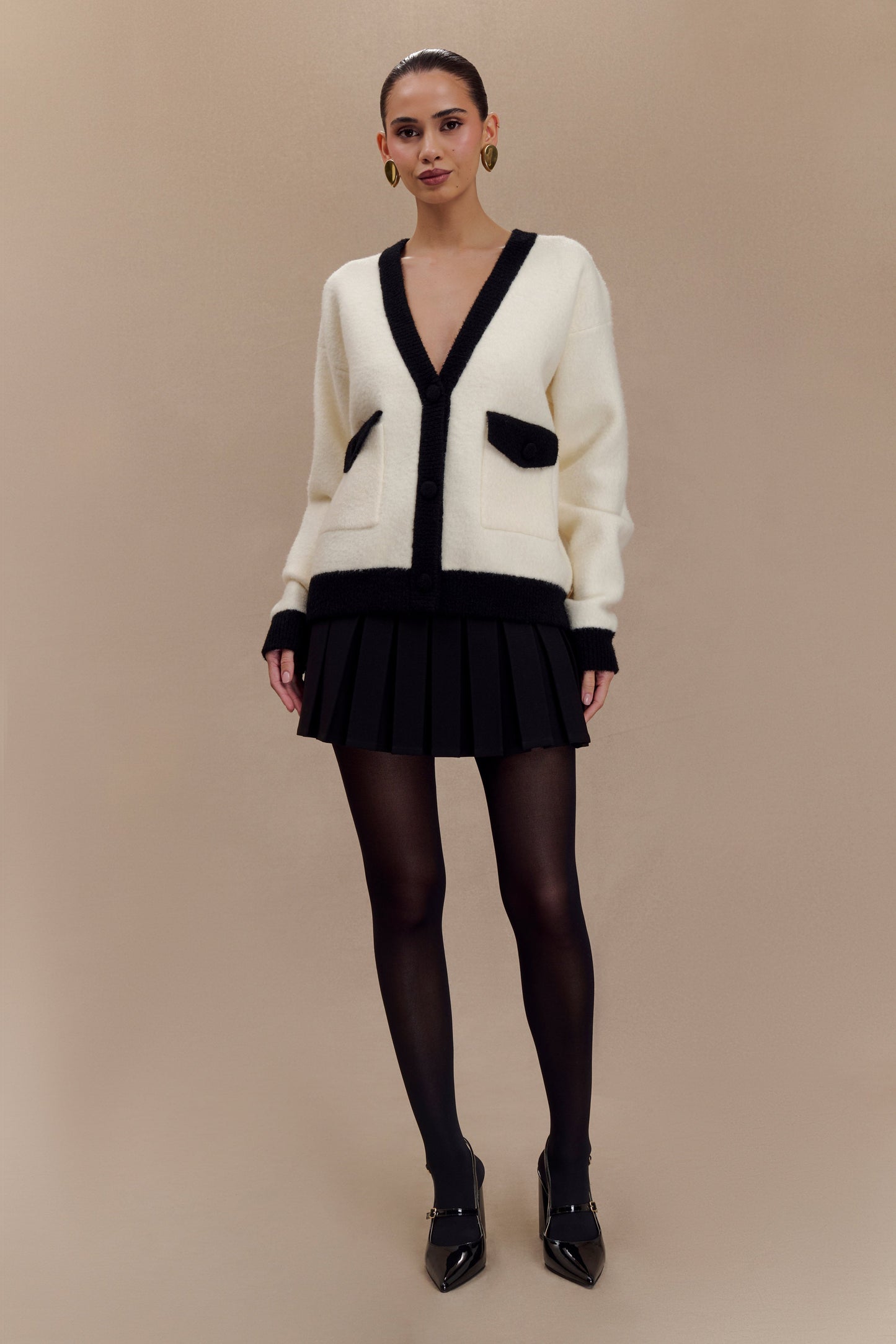 ROF Evangeline Oversize Triko Hırka - Siyah/Beyaz