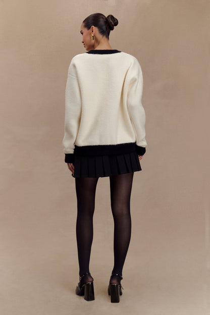 ROF Evangeline Oversize Triko Hırka - Siyah/Beyaz