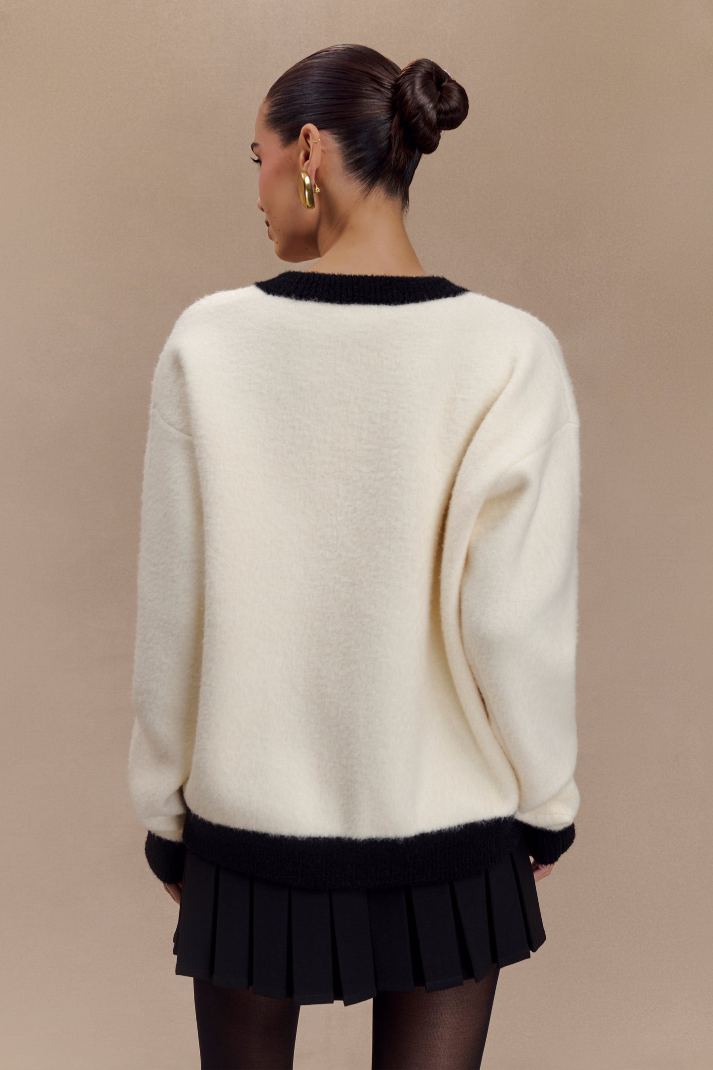 ROF Evangeline Oversize Triko Hırka - Siyah/Beyaz
