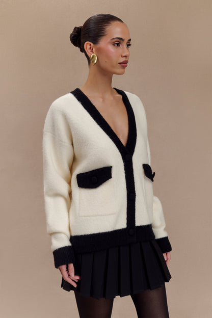 ROF Evangeline Oversize Triko Hırka - Siyah/Beyaz