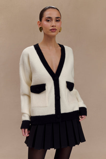 ROF Evangeline Oversize Triko Hırka - Siyah/Beyaz
