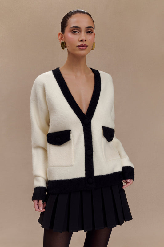 ROF Evangeline Oversize Triko Hırka - Siyah/Beyaz