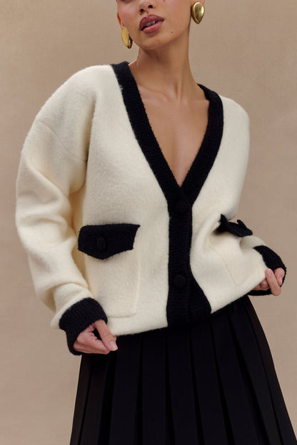 ROF Evangeline Oversize Triko Hırka - Siyah/Beyaz