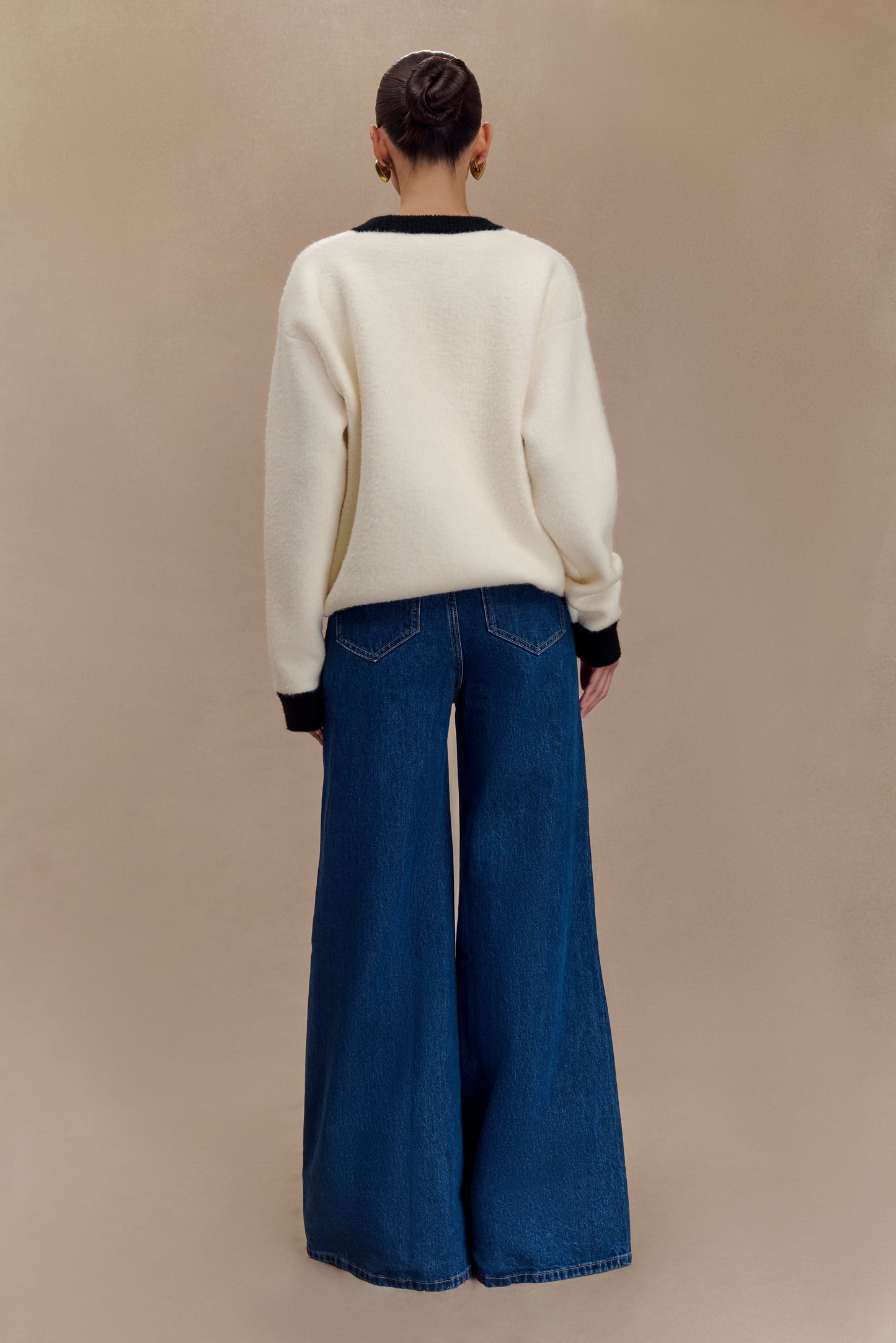 ROF Evangeline Oversize Triko Hırka - Siyah/Beyaz
