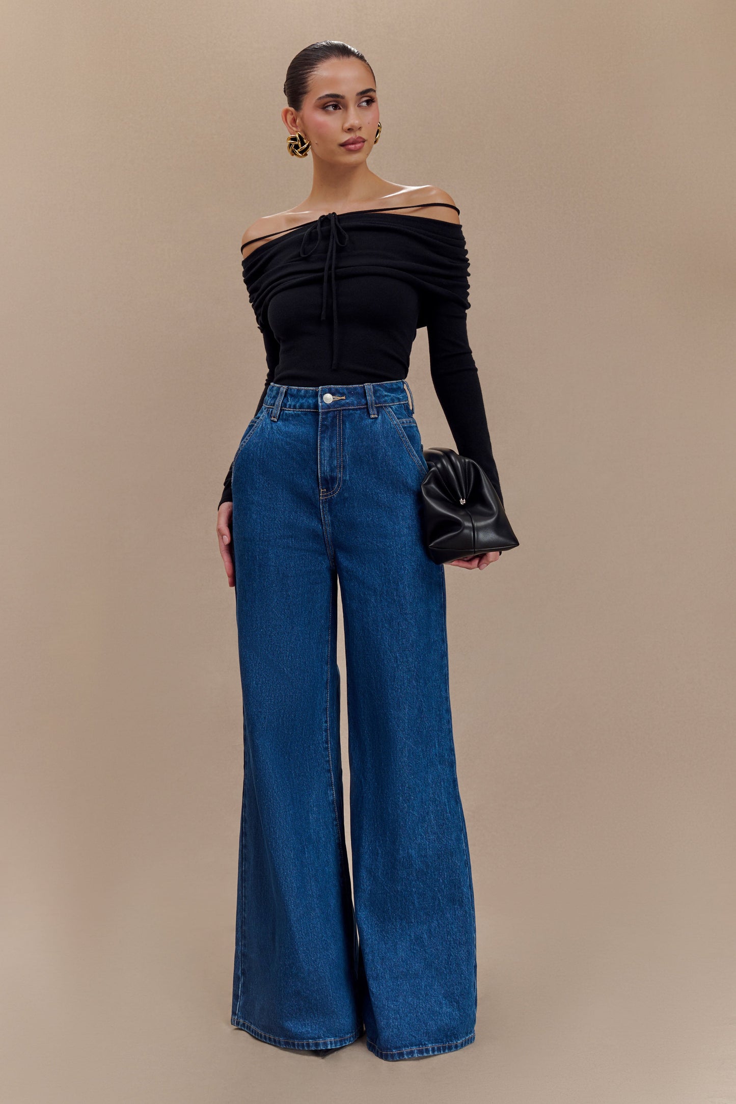 ROF Jen Geniş Paça Flare Denim Jeans - Lacivert