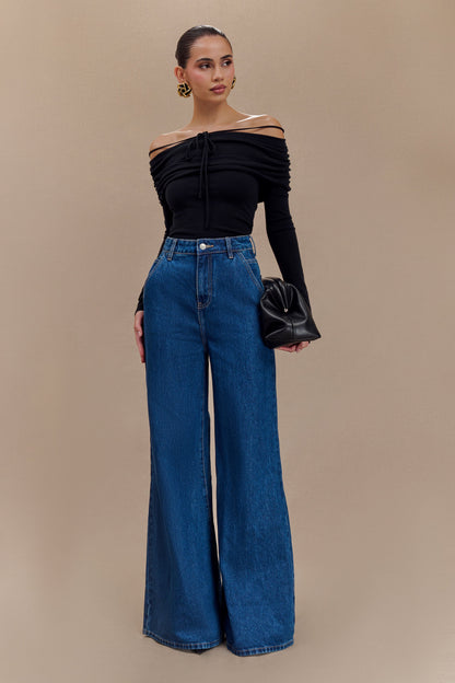 ROF Jen Geniş Paça Flare Denim Jeans - Lacivert