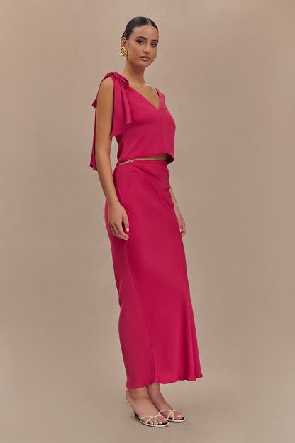 ROF Nicola Saten Asimetrik Maxi Etek - Pembe Kiraz