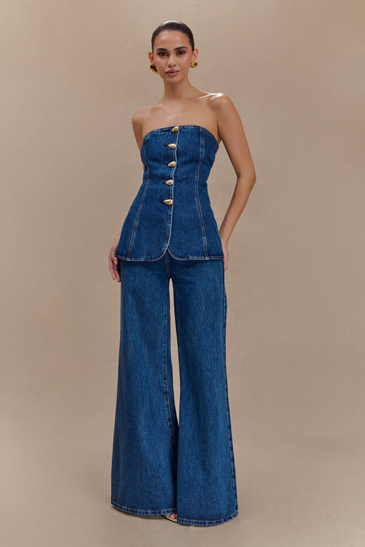 ROF Jen Geniş Paça Flare Denim Jeans - Lacivert