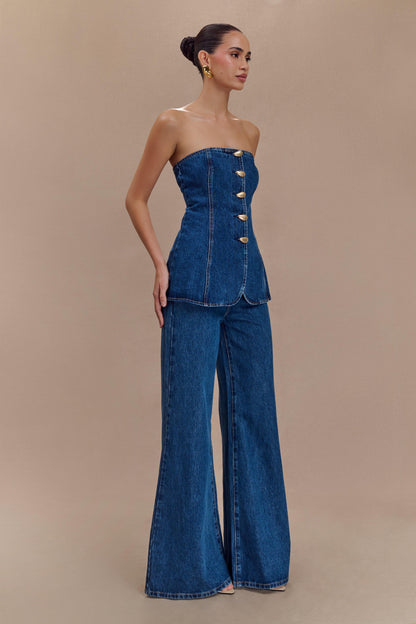 ROF Jen Geniş Paça Flare Denim Jeans - Lacivert
