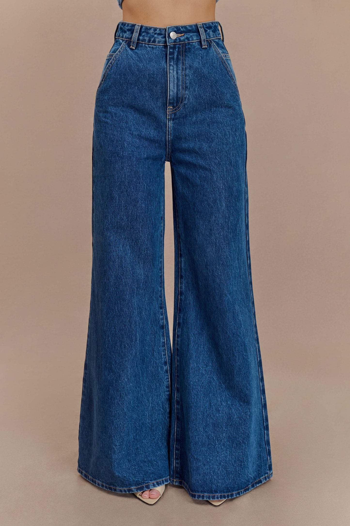 ROF Jen Geniş Paça Flare Denim Jeans - Lacivert