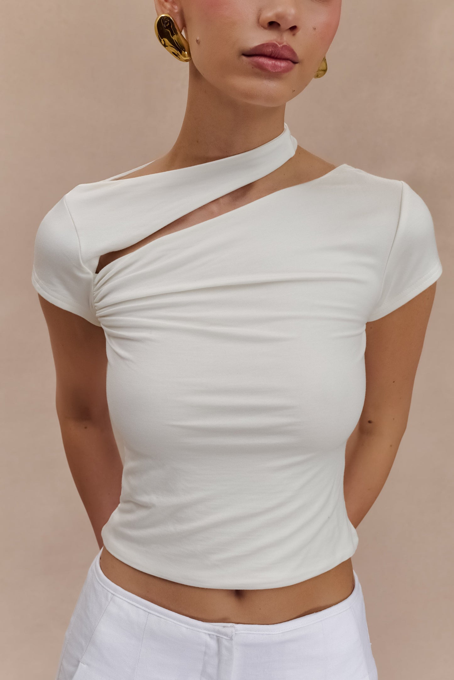 ROF Aurelie Cut Out Kısa Kollu Üst - Fildişi