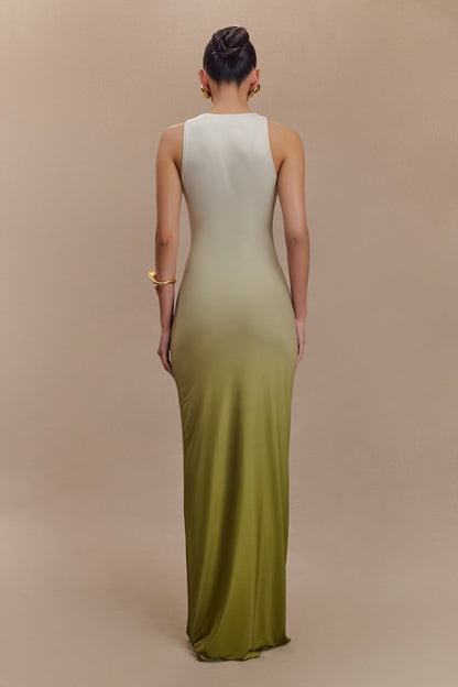 ROF Stella Drapeli Dar Maxi Elbise - Ombre Vintage Zeytin