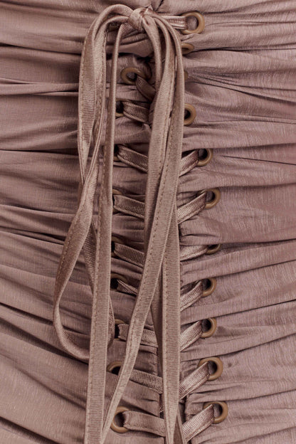ROF Serena Straplez Tafta Maxi Elbise - Bronz Taupe