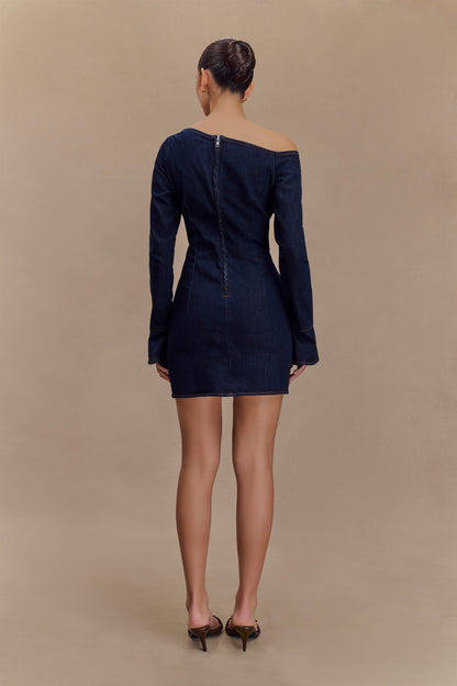 ROF Cece Bağcıklı Denim Mini Elbise - İndigo Mavi