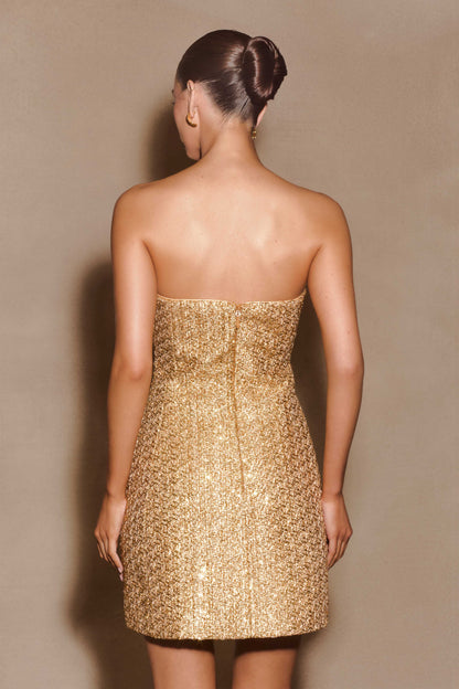 ROF Gala Straplez Tüvit Mini Elbise - Gold