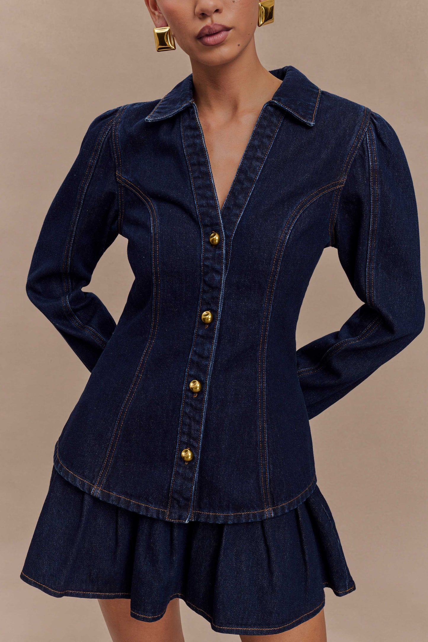ROF Candice Pileli Denim Mini Etek - İndigo Mavi