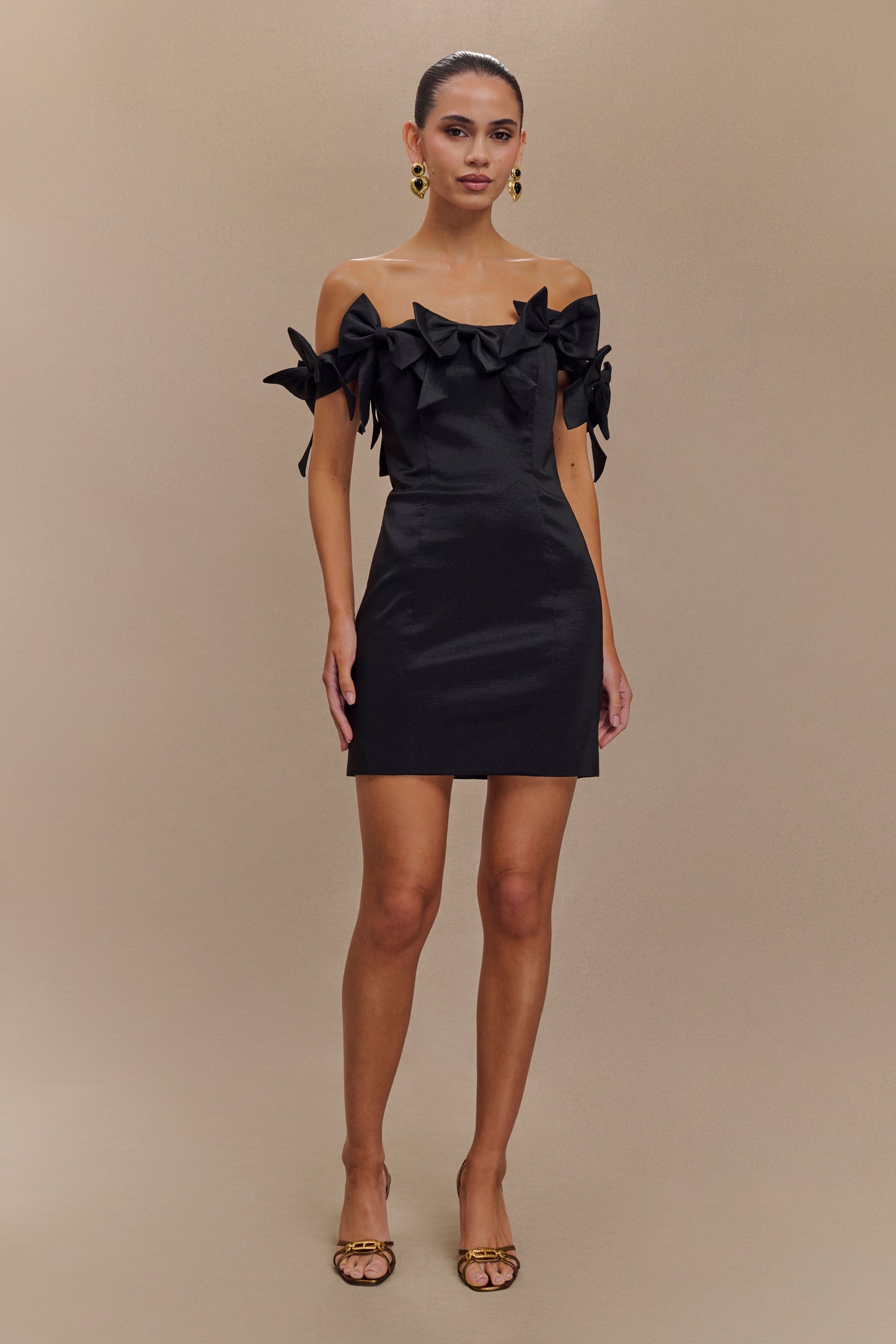ROF Rose Straplez Fiyonklu Mini Elbise - Siyah