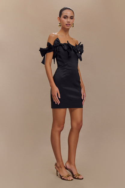 ROF Rose Straplez Fiyonklu Mini Elbise - Siyah