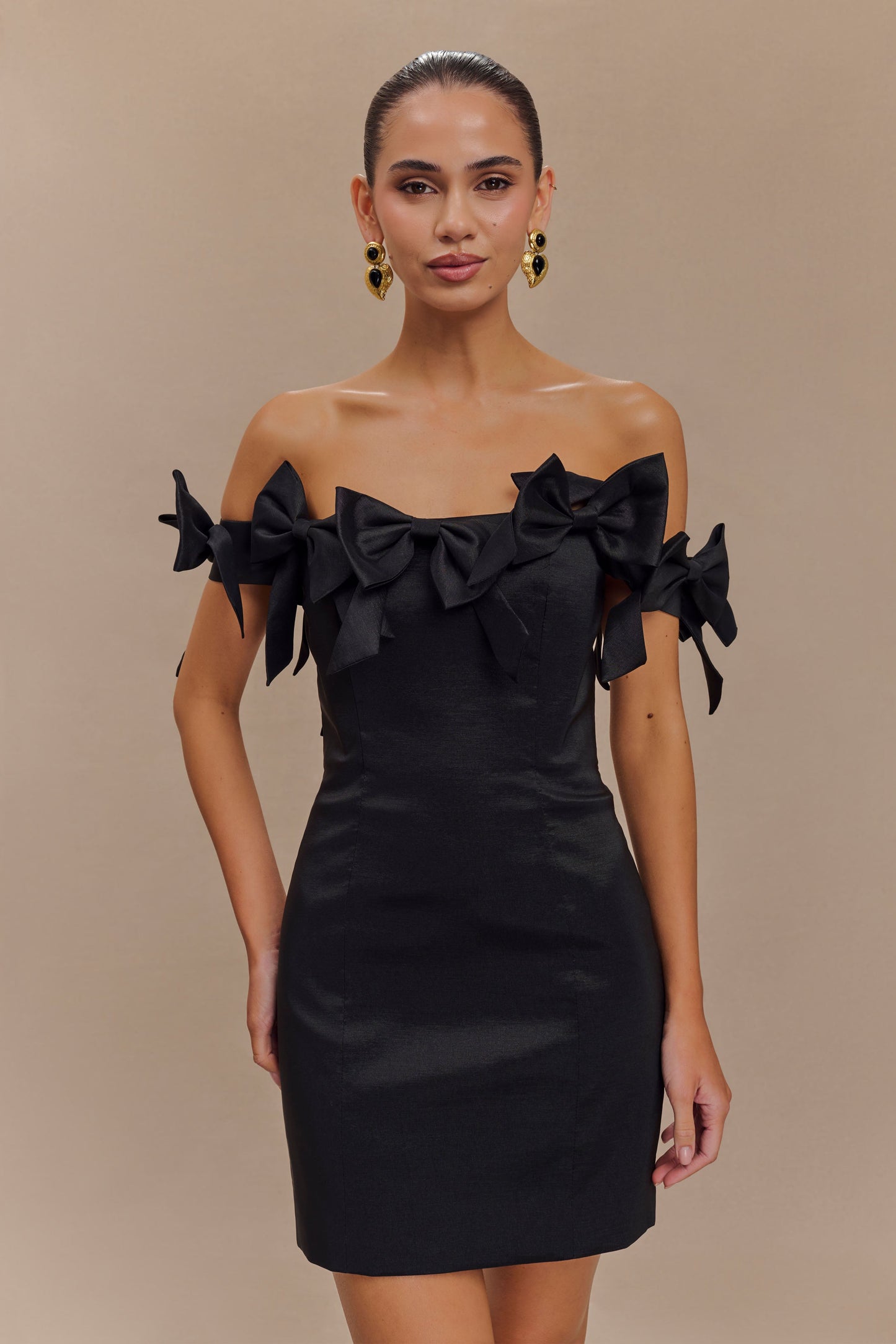 ROF Rose Straplez Fiyonklu Mini Elbise - Siyah