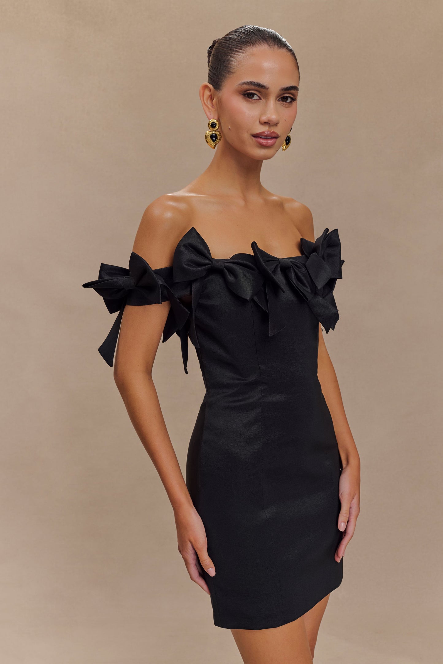 ROF Rose Straplez Fiyonklu Mini Elbise - Siyah