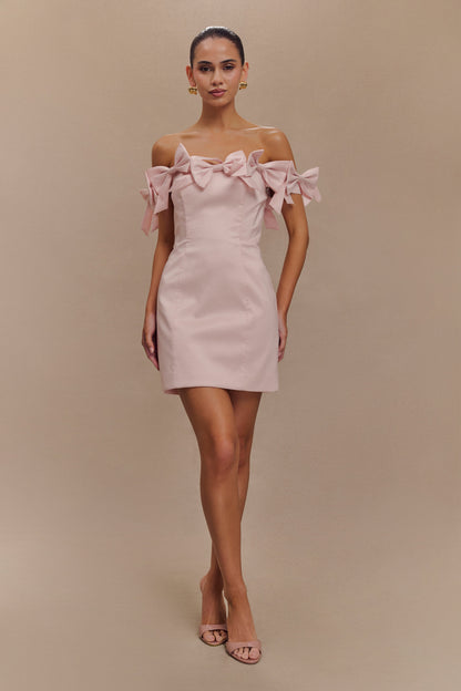 ROF Rose Straplez Fiyonklu Mini Elbise - Pudra