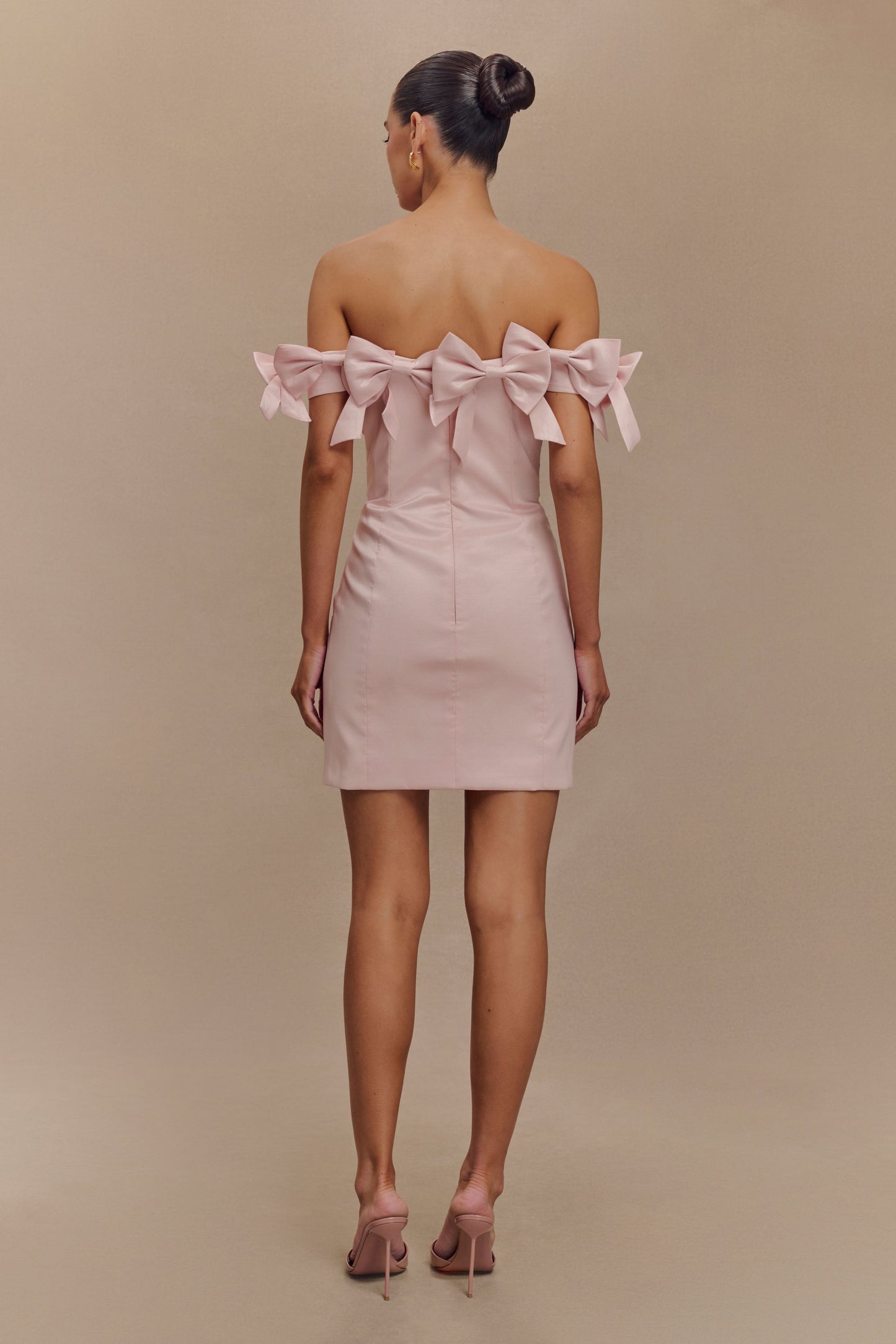 ROF Rose Straplez Fiyonklu Mini Elbise - Pudra