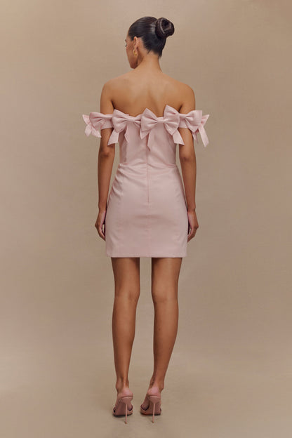 ROF Rose Straplez Fiyonklu Mini Elbise - Pudra