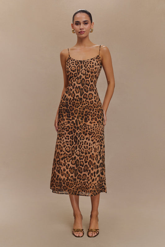 ROF Leanne Şifon Midi Elbise - Leopar Desenli