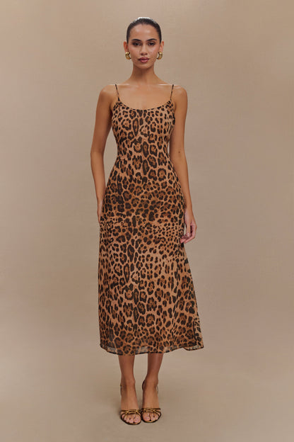 ROF Leanne Şifon Midi Elbise - Leopar Desenli